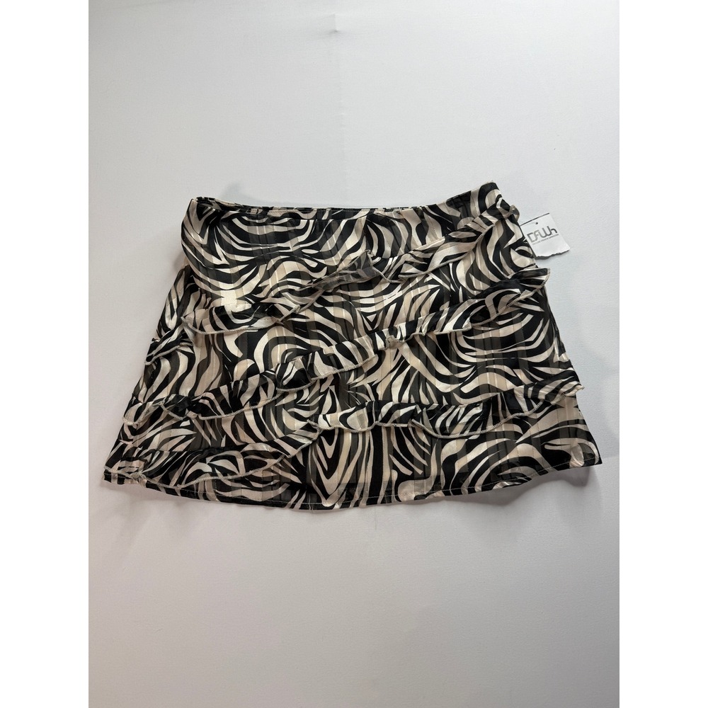 NWT‎ Missguided Zebra Print Ruffle Mini Skirt Women's Medium Black White Satin